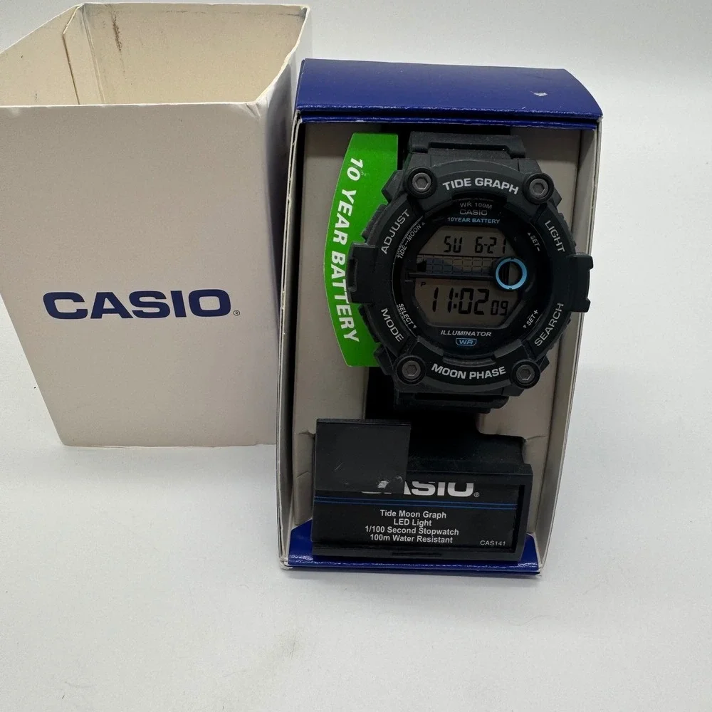 Casio WS-1300H Tide Graph Moon Phase Digital Watch Black 10 Year Battery WR 100M
